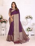 RICH LOOK DOLA SILK KANCHI BORDER AND CONTRAST ZARI WEAVING BORDER WORK SAREE WITH UNSTITCHED BLOUSE PURPLE