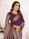 RICH LOOK DOLA SILK KANCHI BORDER AND CONTRAST ZARI WEAVING BORDER WORK SAREE WITH UNSTITCHED BLOUSE FESTIVE WEAR WHOLESALE PRICE ETHNIC GARMENT (6)