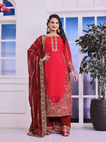 RICH LOOK FENDI SILK EMBROIDERY AND SEQUENCE WORK WITH RIVET MOTI WORK  TOP PALAZZO WITH DUPATTA RANI