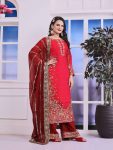 RICH LOOK FENDI SILK EMBROIDERY AND SEQUENCE WORK WITH RIVET MOTI WORK TOP PALAZZO WITH DUPATTA PARTY WEAR WHOLESALE PRICE ETHNIC GARMENT (10)