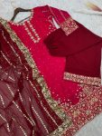 RICH LOOK FENDI SILK EMBROIDERY AND SEQUENCE WORK WITH RIVET MOTI WORK TOP PALAZZO WITH DUPATTA PARTY WEAR WHOLESALE PRICE ETHNIC GARMENT (10)