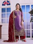 RICH LOOK FENDI SILK EMBROIDERY AND SEQUENCE WORK WITH RIVET MOTI WORK  TOP PALAZZO WITH DUPATTA LAVENDER