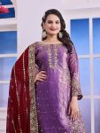 RICH LOOK FENDI SILK EMBROIDERY AND SEQUENCE WORK WITH RIVET MOTI WORK TOP PALAZZO WITH DUPATTA PARTY WEAR WHOLESALE PRICE ETHNIC GARMENT (3)
