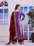 RICH LOOK FENDI SILK EMBROIDERY AND SEQUENCE WORK WITH RIVET MOTI WORK TOP PALAZZO WITH DUPATTA PARTY WEAR WHOLESALE PRICE ETHNIC GARMENT (3)