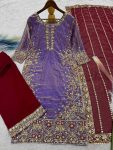 RICH LOOK FENDI SILK EMBROIDERY AND SEQUENCE WORK WITH RIVET MOTI WORK TOP PALAZZO WITH DUPATTA PARTY WEAR WHOLESALE PRICE ETHNIC GARMENT (3)