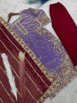 RICH LOOK FENDI SILK EMBROIDERY AND SEQUENCE WORK WITH RIVET MOTI WORK TOP PALAZZO WITH DUPATTA PARTY WEAR WHOLESALE PRICE ETHNIC GARMENT (3)