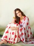 RICH LOOK GEOORGETTE DIGITAL PRINTED WITH FANCY LACE WORK SAREE WITH UNSTITCHED BLOUSE RED