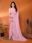 RICH LOOK GEORGETTE FOIL PRINTED SAREE WITH UNSTITCHED BLOUSE BABY PINK