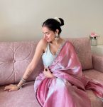RICH LOOK JIMMY CHOO SILVER LACE BORDER WORK SAREE WITH UNSTITCHED BLOUSE PINK