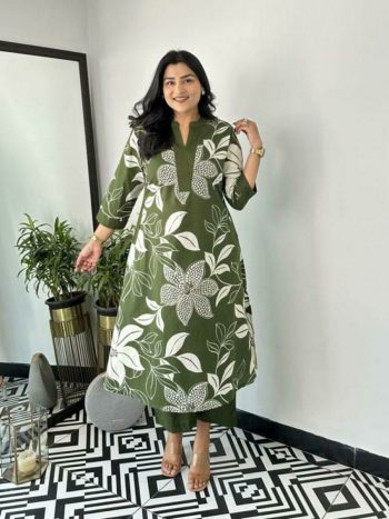 RICH LOOK RAYON COTTON DIGITAL PRINTED TOP WITH PANT SET GREEN