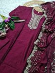 RICH LOOK VICHITRA SILK SEQUENCE CODING EMBROIDERY WORK TOP BOTTOM WITH DUPATTA FESTIVE WEAR WHOLESALE PRICE ETHNIC GARMENT (5)