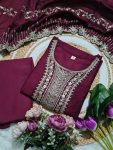 RICH LOOK VICHITRA SILK SEQUENCE CODING EMBROIDERY WORK TOP BOTTOM WITH DUPATTA FESTIVE WEAR WHOLESALE PRICE ETHNIC GARMENT (5)