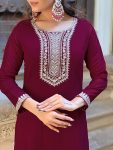 RICH LOOK VICHITRA SILK SEQUENCE CODING EMBROIDERY WORK TOP BOTTOM WITH DUPATTA FESTIVE WEAR WHOLESALE PRICE ETHNIC GARMENT (5)