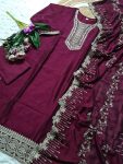 RICH LOOK VICHITRA SILK SEQUENCE CODING EMBROIDERY WORK TOP BOTTOM WITH DUPATTA FESTIVE WEAR WHOLESALE PRICE ETHNIC GARMENT (5)