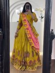 TRADITIONAL CREPE SILK KALAMKARI PRINTED LEHENGA CHOLI WITH DUPATTA YELLOW