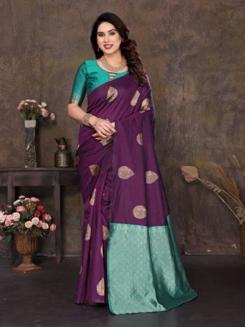 TRADITIONAL LICHI SILK JACQUARD WORK SAREE WITH UNSTITCHED BLOUSE WINE