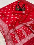 TRADITIONAL LICHI SILK SILVER ZARI WEAVING WORK SAREE WITH UNSTITCHED BLOUSE PARTY WEAR WHOLESALE PRICE ETHNIC GARMENT (10)
