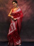 TRADITIONAL LICHI SILK SILVER ZARI WEAVING WORK SAREE WITH UNSTITCHED BLOUSE PARTY WEAR WHOLESALE PRICE ETHNIC GARMENT (10)