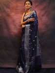 TRADITIONAL LICHI SILK SILVER ZARI WEAVING WORK SAREE WITH UNSTITCHED BLOUSE PARTY WEAR WHOLESALE PRICE ETHNIC GARMENT (5)