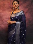 TRADITIONAL LICHI SILK SILVER ZARI WEAVING WORK SAREE WITH UNSTITCHED BLOUSE PARTY WEAR WHOLESALE PRICE ETHNIC GARMENT (5)