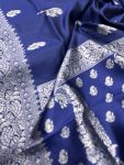TRADITIONAL LICHI SILK SILVER ZARI WEAVING WORK SAREE WITH UNSTITCHED BLOUSE PARTY WEAR WHOLESALE PRICE ETHNIC GARMENT (5)