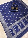 TRADITIONAL LICHI SILK SILVER ZARI WEAVING WORK SAREE WITH UNSTITCHED BLOUSE PARTY WEAR WHOLESALE PRICE ETHNIC GARMENT (5)