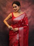 TRADITIONAL LICHI SILK SILVER ZARI WEAVING WORK SAREE WITH UNSTITCHED BLOUSE PARTY WEAR WHOLESALE PRICE ETHNIC GARMENT (10)
