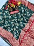 TRADITIONAL LICHI SILK WEAVING WORK SAREE WITH UNSTITCHED BLOUSE PARTY WEAR WHOLESALE PRICE ETHNIC GARMENT (6)