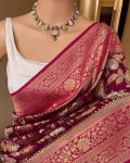 TRADITIONAL LICHI SILK WEAVING WORK SAREE WITH UNSTITCHED BLOUSE PARTY WEAR WHOLESALE PRICE ETHNIC GARMENT (5)