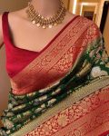 TRADITIONAL LICHI SILK WEAVING WORK SAREE WITH UNSTITCHED BLOUSE PARTY WEAR WHOLESALE PRICE ETHNIC GARMENT (6)