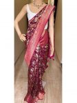 TRADITIONAL LICHI SILK WEAVING WORK SAREE WITH UNSTITCHED BLOUSE PARTY WEAR WHOLESALE PRICE ETHNIC GARMENT (5)