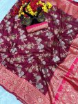 TRADITIONAL LICHI SILK WEAVING WORK SAREE WITH UNSTITCHED BLOUSE PARTY WEAR WHOLESALE PRICE ETHNIC GARMENT (5)