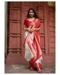 TRADITIONAL LICHI SILK ZARI JACQUARD WORK SAREE WITH UNSTITCHED BLOUSE PARTY WEAR WHOLESALE PRICE ETHNIC GARMENT (3)