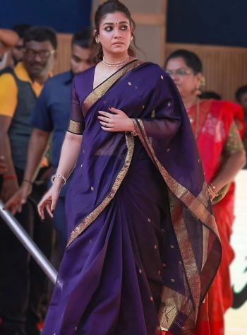 TRADITIONAL LINEN SOFT COTTON ZARI WEAVING WORK SAREE WITH UNSTITCHED BLOUSE PURPLE