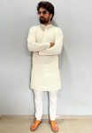 TRADITIONAL PURE CAMBRIC CHIKANKARI SEQUENCE THREAD EMBROIDERY WORK MEN’S KURTA WITH PAYJAMA PARTY WEAR WHOLESALE PRICE ETHNIC GARMENT (2)