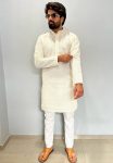 TRADITIONAL PURE CAMBRIC CHIKANKARI SEQUENCE THREAD EMBROIDERY WORK MEN’S KURTA WITH PAYJAMA PARTY WEAR WHOLESALE PRICE ETHNIC GARMENT (2)