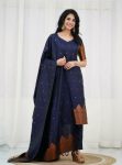 TRADITIONAL SILK BLENDED ZARI WEAVING WORK TOP BOTTOM WITH DUPATTA BLUE