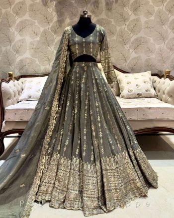 TRADITIONAL STAR GEORGETTE EMBROIDERY SEQUENCE WORK LEHENGA CHOLI WITH DUPATTA GREY