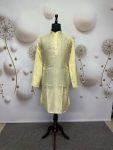 TRADITIONAL VISCOSE SILK EMBROIDERY SEQUENCE WORK MEN'S KURTA WITH PAYJAMA YELLOW