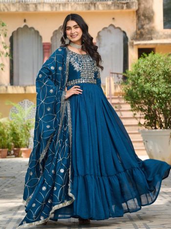 TRADITIONAL VICHITRA SILK SEQUENCE EMBROIDERY WORK GOWN WITH DUPATTA RAMA