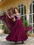 TRADITIONAL VICHITRA SILK SEQUENCE EMBROIDERY WORK GOWN WITH DUPATTA WINE