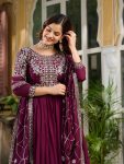 TRADTIONAL VICHITRA SILK SEQUENCE EMBROIDERY WORK GOWN WITH DUPATTA PARTY WEAR WHOLESALE PRICE ETHNIC GARMENT (7)