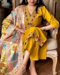 TRANDING VISCOSE CHANDERI SEQUENCE CODING EMBROIDERY WORK TOP BOTTOM WITH DUPATTA FESTIVE WEAR WHOLESALE PRICE ETHNIC GARMENT (5)