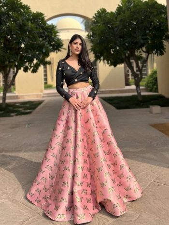 TRENDING BANARASI DIGITAL PRINTED LEHENGA WITH CHOLI  PEACH