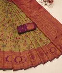 TRENDING BANARASI SOFT SILK BORDER WORK SAREE WITH UNSTITCHED BLOUSE MEHNDI
