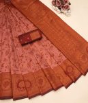 TRENDING BANARASI SOFT SILK BORDER WORK SAREE WITH UNSTITCHED BLOUSE PEACH