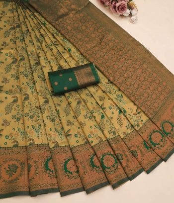 TRENDING BANARASI SOFT SILK BORDER WORK SAREE WITH UNSTITCHED BLOUSE MINT