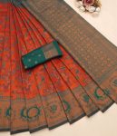 TRENDING BANARASI SOFT SILK BORDER WORK SAREE WITH UNSTITCHED BLOUSE ORANGE