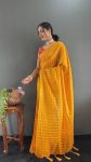 TRENDING CHIFFON KHADI PRINTED PLAIN SAREE WITH UNSTITCHED BLOUSE PARTY WEAR WHOLESALE PRICE ETHNIC GARMENT (9)