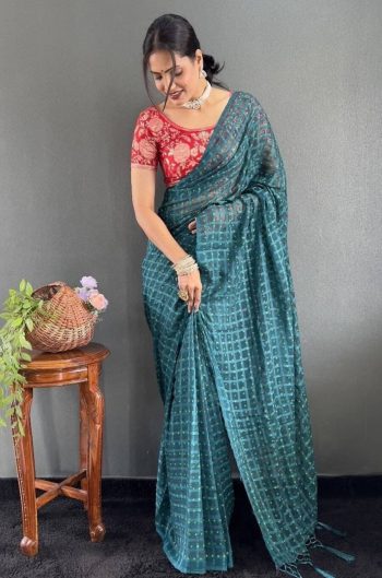 TRENDING CHIFFON KHADI PRINTED PLAIN SAREE WITH UNSTITCHED BLOUSE RAMA